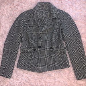 Reversible black & white wool Houndstooth/ Tweed short Worth NY  jacket.